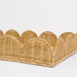 Pomegranate Inc Natural Wicker Scalloped Rectangle Tray^ Serveware|Rattan, Wicker & Bamboo