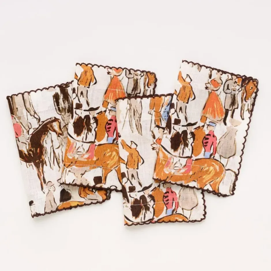 Pomegranate Inc Paddock Scene Linen Cocktail Napkin | Set of 4^ Cocktail Napkins