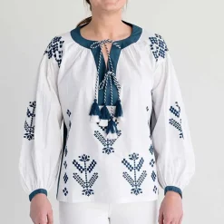Pomegranate Inc Paros Embroidered Blouse Navy^ Tops & Tunics