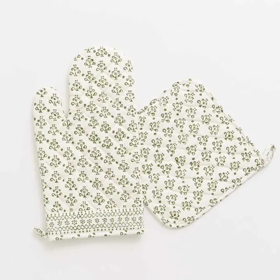 Pomegranate Inc Phlox Green Oven Mitt Set^ Oven Mitts