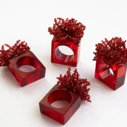 Pomegranate Inc Red Acrylic Beaded Napkin Ring | Set of 4^ Napkin Rings