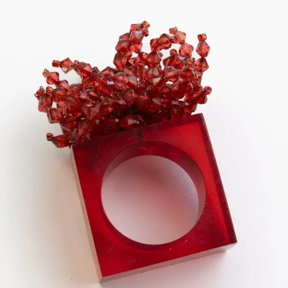 Pomegranate Inc Red Acrylic Beaded Napkin Ring | Set of 4^ Napkin Rings