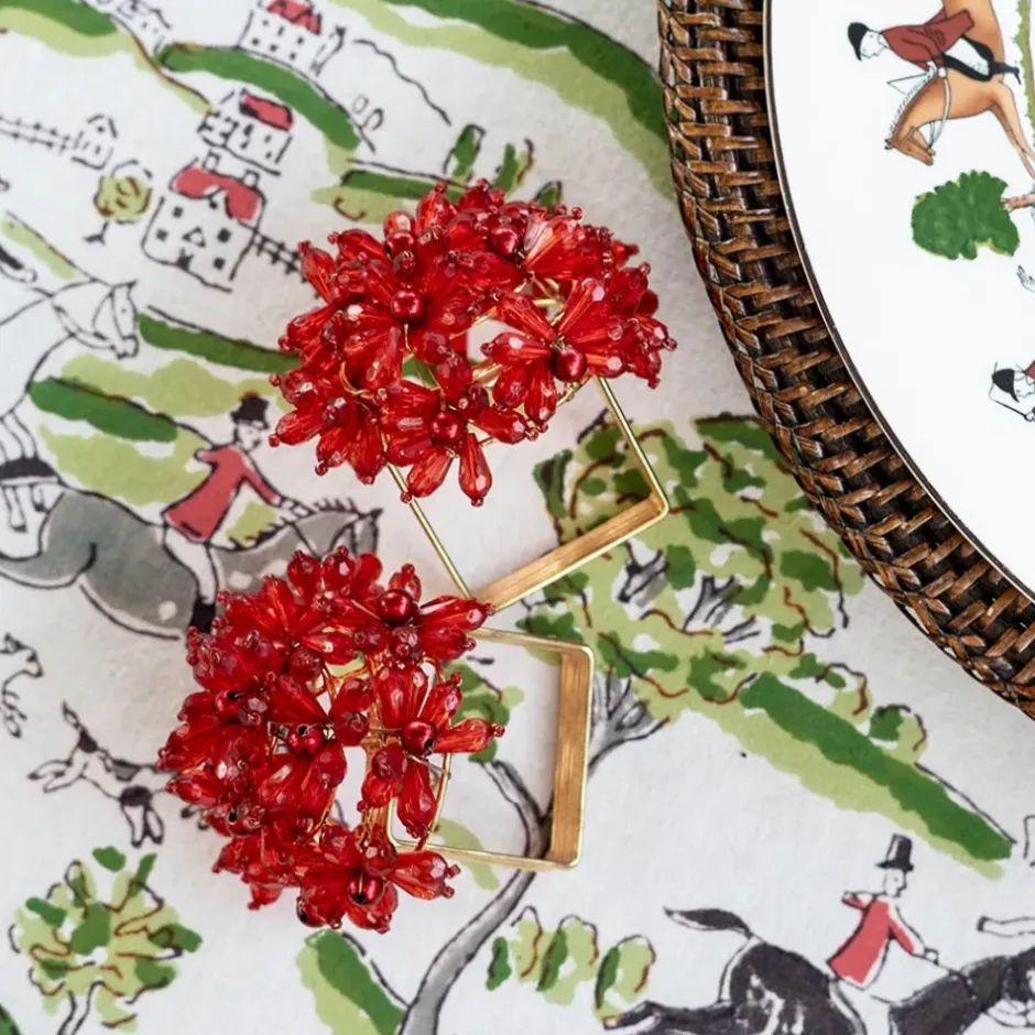 Pomegranate Inc Red Bouquet Beaded Napkin Ring | Set of 4^ Napkin Rings