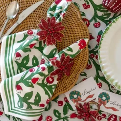 Pomegranate Inc Red Flower Beaded Napkin Ring | Set of 4^ Napkin Rings