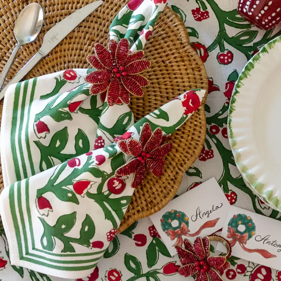 Pomegranate Inc Red Flower Beaded Napkin Ring | Set of 4^ Napkin Rings