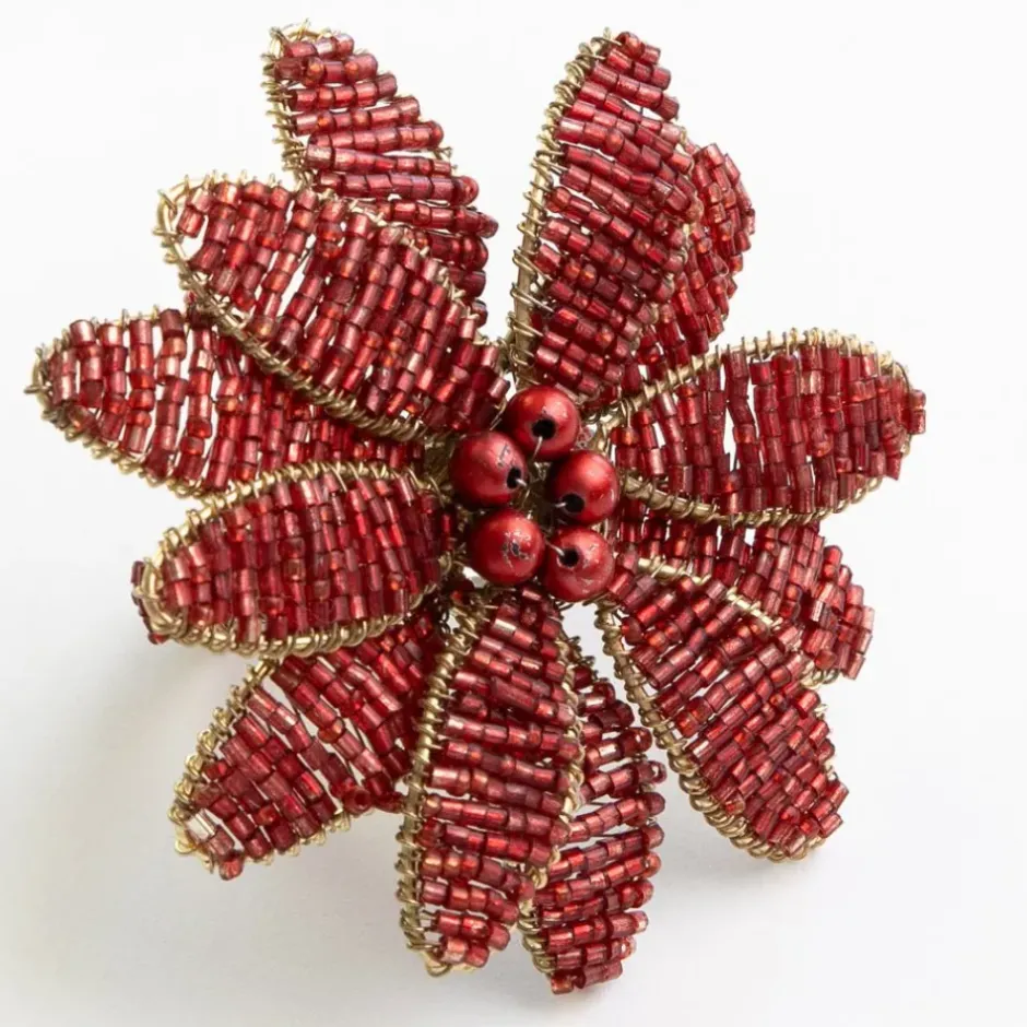 Pomegranate Inc Red Flower Beaded Napkin Ring | Set of 4^ Napkin Rings