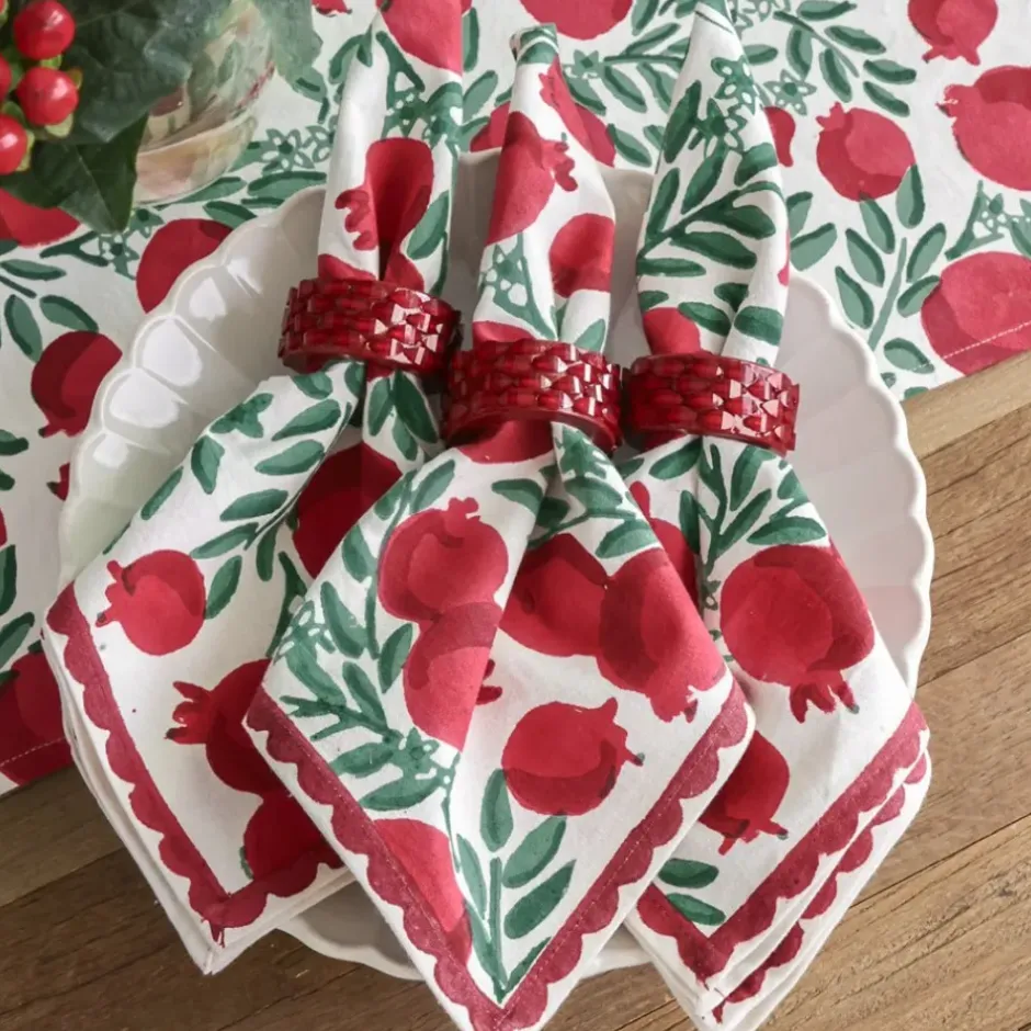 Pomegranate Inc Red Round Resin Beaded Napkin Ring | Set of 4^ Napkin Rings