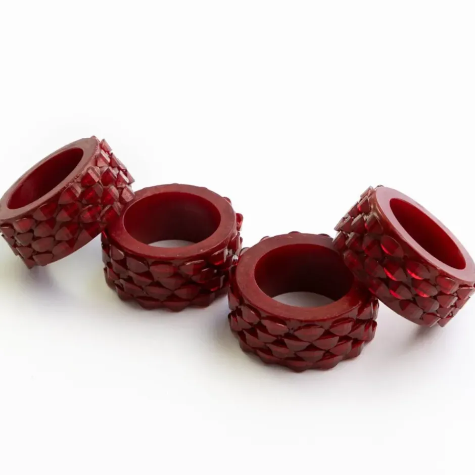 Pomegranate Inc Red Round Resin Beaded Napkin Ring | Set of 4^ Napkin Rings