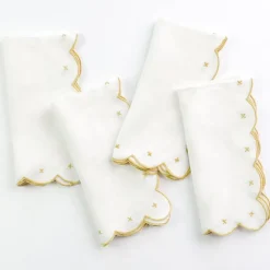 Pomegranate Inc Scalloped Knot Goldenrod Embroidered Linen Napkin | Set of 4^ Napkins