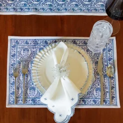 Pomegranate Inc Scalloped Knot Light Blue Embroidered Linen Napkin | Set of 4^ Napkins