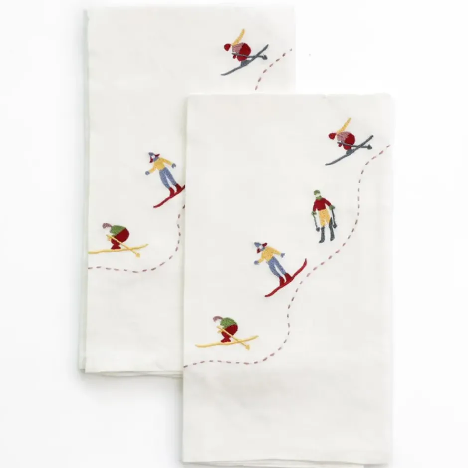 Pomegranate Inc Skiers Embroidered Linen Tea Towels^ Tea Towels
