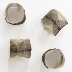 Pomegranate Inc Taupe Poplar Leaf Napkin Rings | Set of 4^ Napkin Rings