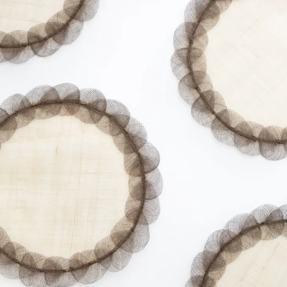 Pomegranate Inc Taupe Poplar Leaf Rice Paper Placemat | Set of 4^ Woven Placemats
