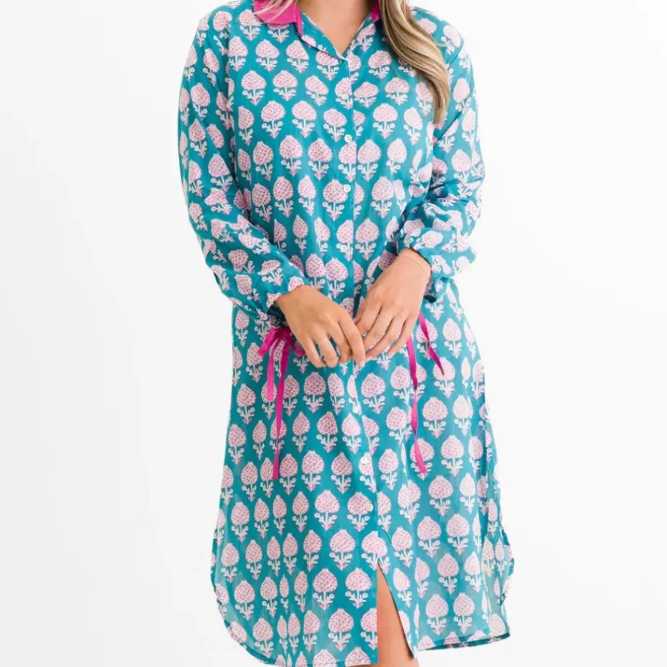 Pomegranate Inc Teal Pom Flower Shifty Shirtdress^ Everyday Dresses