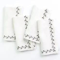 Pomegranate Inc Twig & Bud Brown Embroidered Linen Napkin | Set of 4^ Napkins