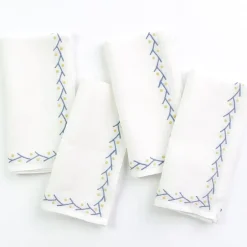 Pomegranate Inc Twig & Dot Navy & Yellow Embroidered Linen Napkin | Set of 4^ Napkins