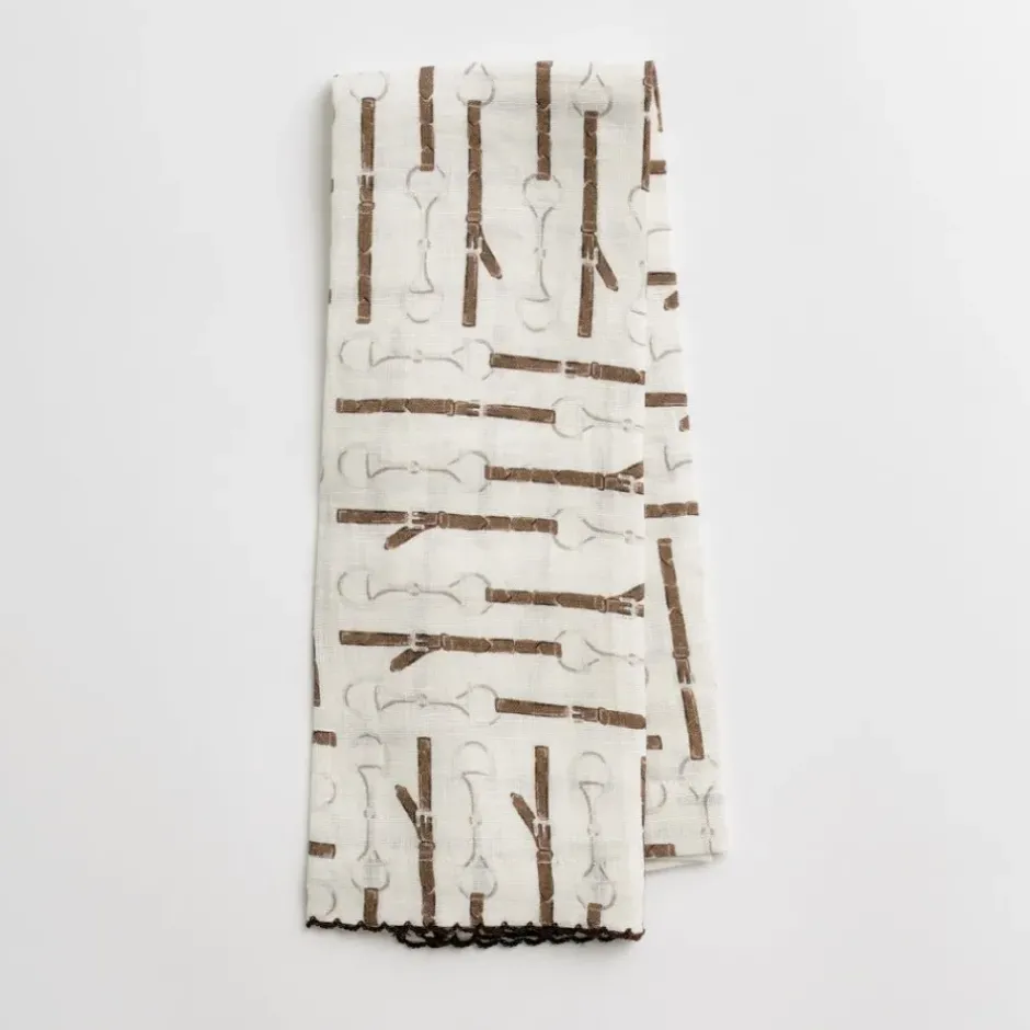 Pomegranate Inc White Linen Snaffle & Buckle Fingertip Towels^ Tea Towels