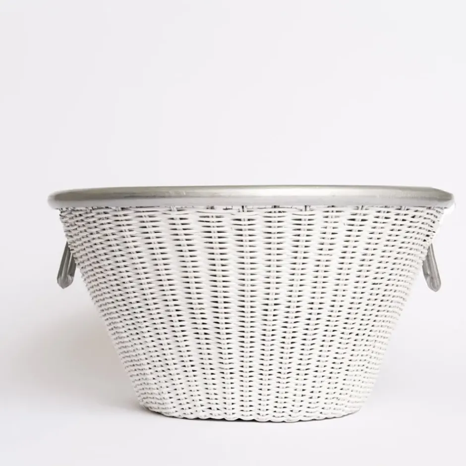 Pomegranate Inc White Wicker and Aluminum Ice Bucket with Handles^ Serveware|Rattan, Wicker & Bamboo