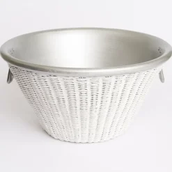 Pomegranate Inc White Wicker and Aluminum Ice Bucket with Handles^ Serveware|Rattan, Wicker & Bamboo