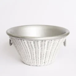 Pomegranate Inc White Wicker and Aluminum Ice Bucket with Handles^ Serveware|Rattan, Wicker & Bamboo