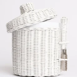 Pomegranate Inc White Wicker Lidded Ice Bucket^ Serveware|Rattan, Wicker & Bamboo