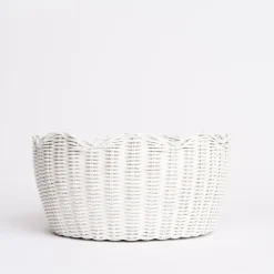 Pomegranate Inc White Wicker Scalloped Bowl^ Serveware|Rattan, Wicker & Bamboo