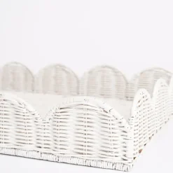 Pomegranate Inc White Wicker Scalloped Rectangle Tray^ Serveware|Rattan, Wicker & Bamboo