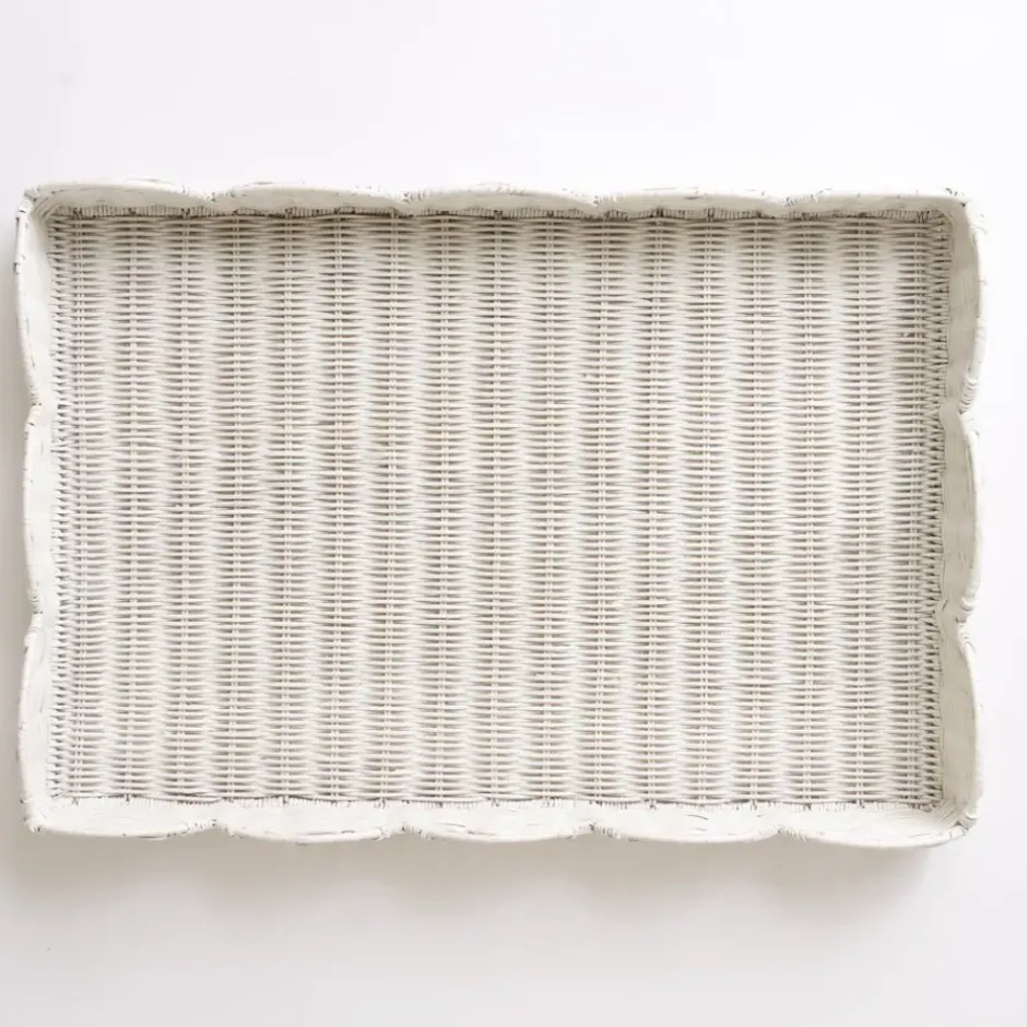 Pomegranate Inc White Wicker Scalloped Rectangle Tray^ Serveware|Rattan, Wicker & Bamboo