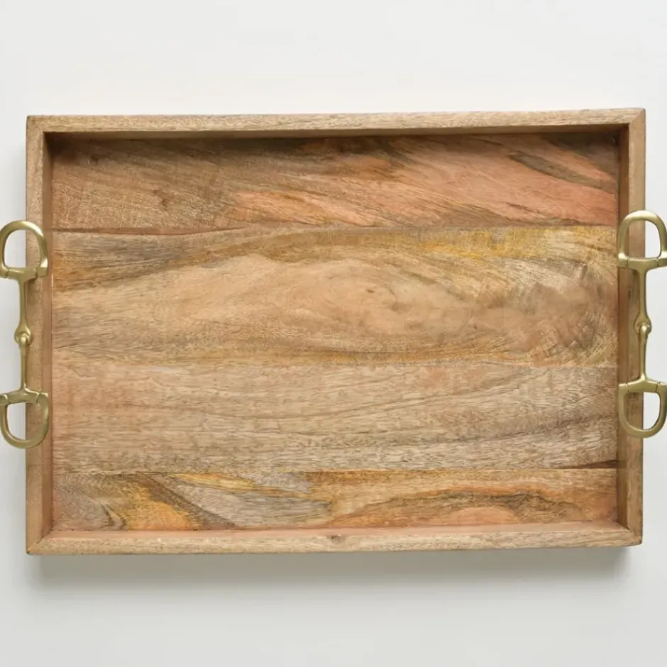 Pomegranate Inc Wooden Serving Tray with Brass Snaffle Handles^ Serveware