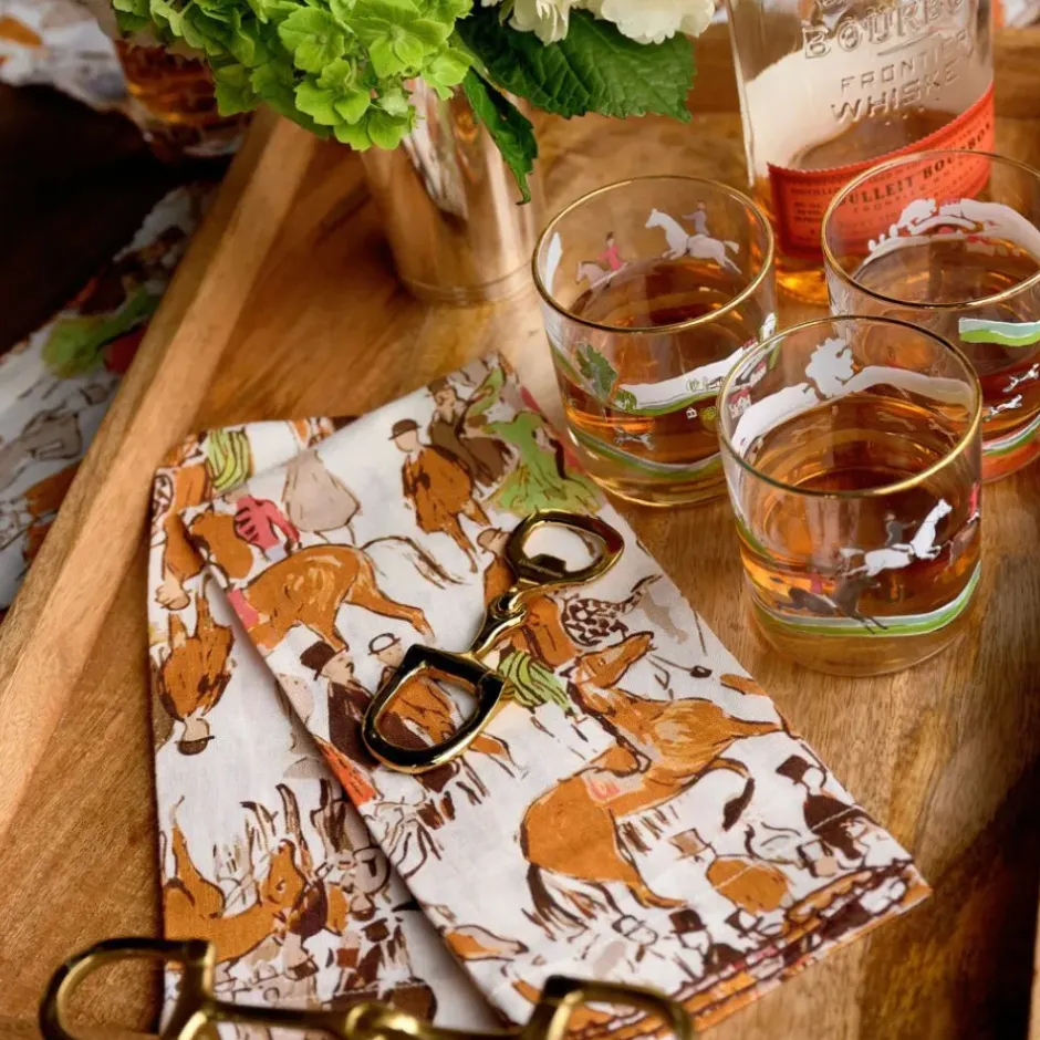 Pomegranate Inc Wooden Serving Tray with Brass Snaffle Handles^ Serveware