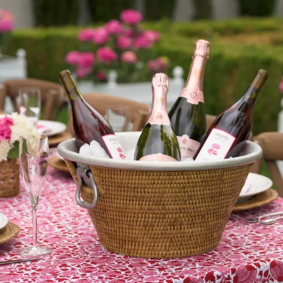 Pomegranate Inc Woven Rattan and Aluminum Ice Bucket with Handles^ Rattan, Wicker & Bamboo
