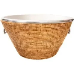 Pomegranate Inc Woven Rattan and Aluminum Ice Bucket with Handles^ Rattan, Wicker & Bamboo