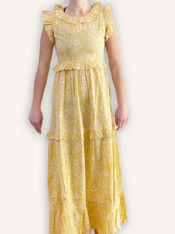 Pomegranate Inc Yellow Paisley Flounce Sleeve Dress^ Everyday Dresses